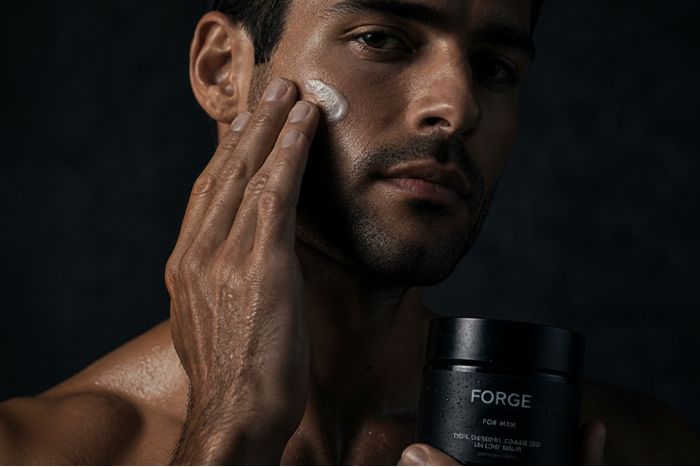 Man applying Terra Forge skincare